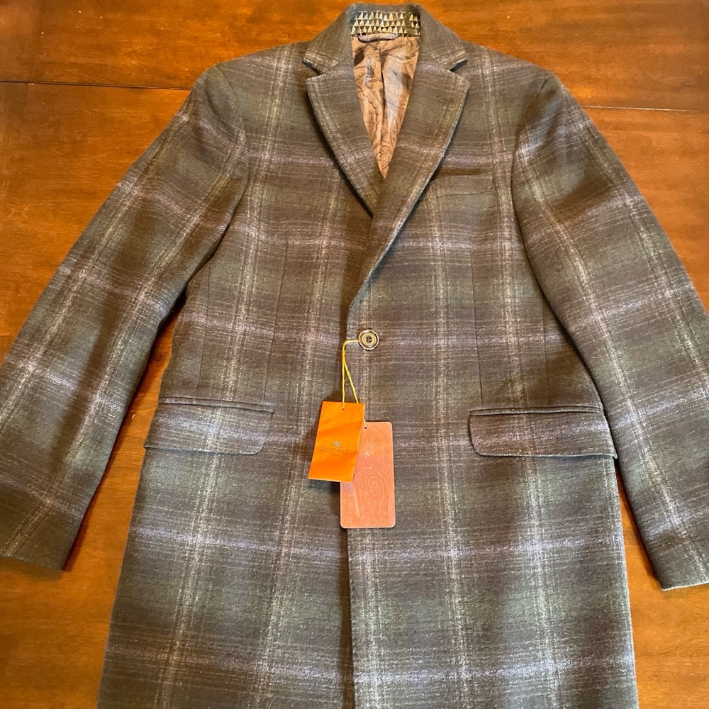ETRO MILANO New W/ Tags 3/4 Length Plaid Overcoat Made in Italy Wool Blend 48EU
